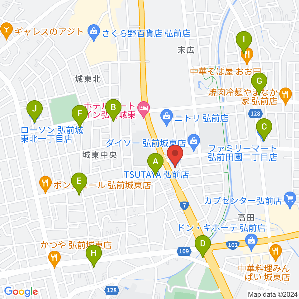 TSUTAYA 弘前店周辺のコンビニエンスストア一覧地図