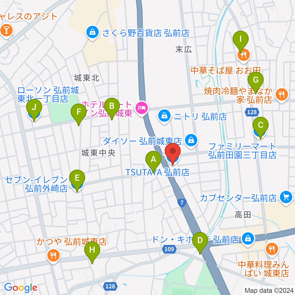 TSUTAYA 弘前店周辺のコンビニエンスストア一覧地図