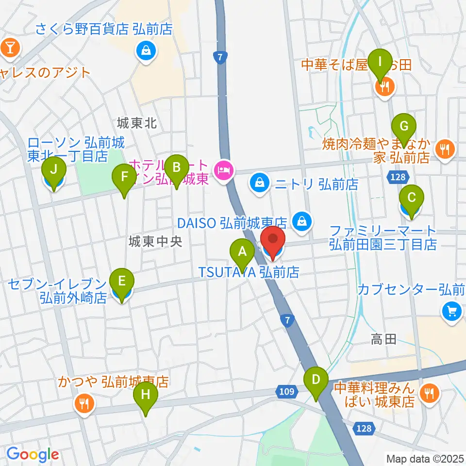TSUTAYA 弘前店周辺のコンビニエンスストア一覧地図