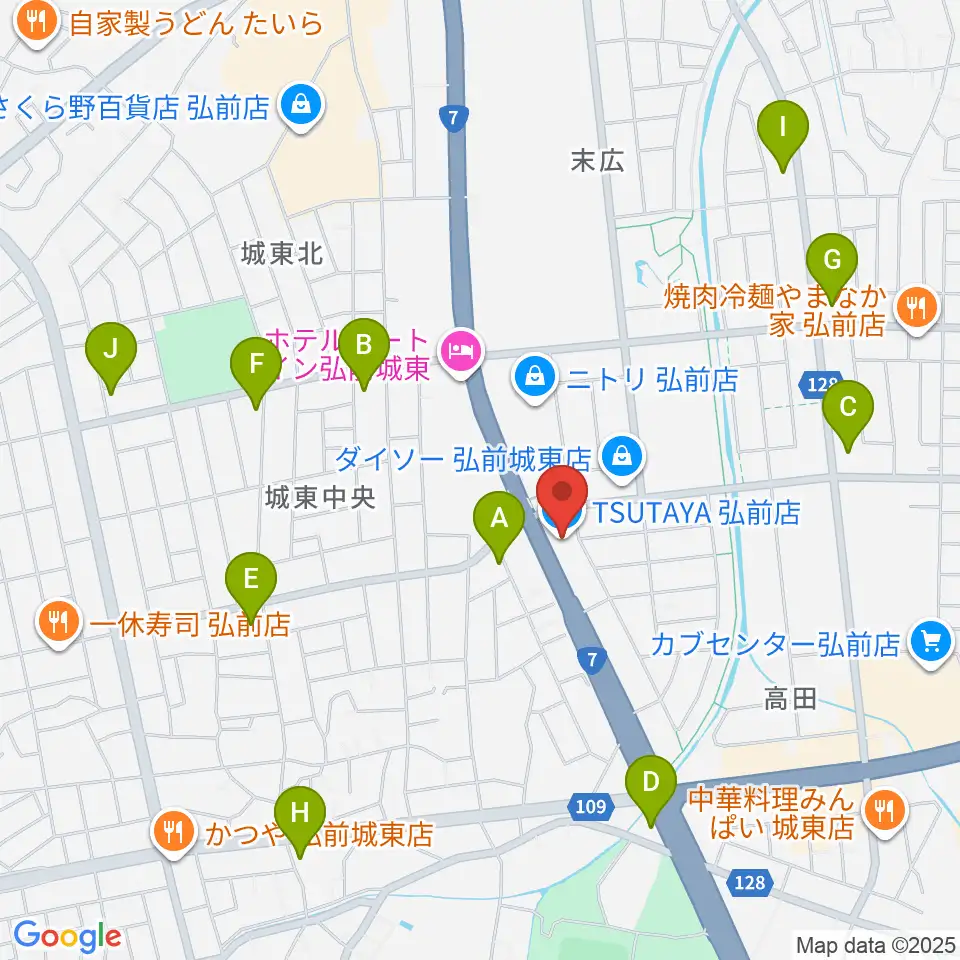 TSUTAYA 弘前店周辺のコンビニエンスストア一覧地図