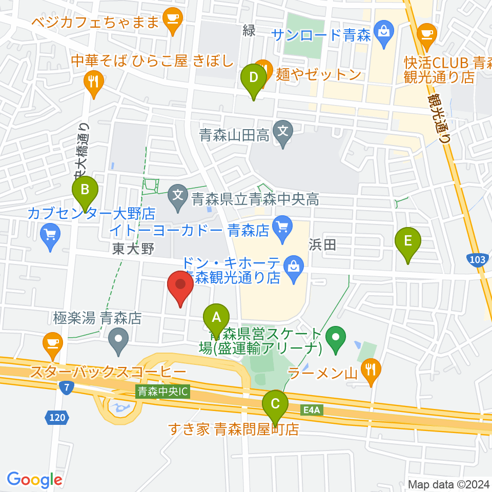 TSUTAYA 青森中央店周辺のコンビニエンスストア一覧地図