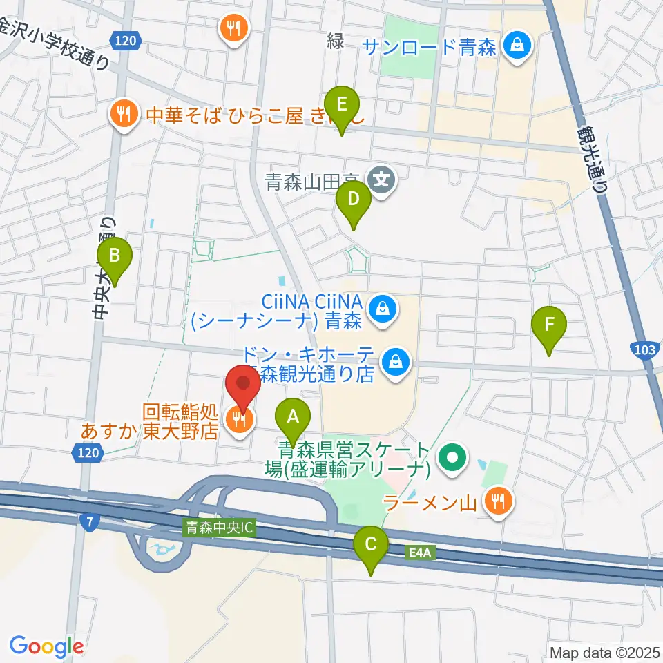 TSUTAYA 青森中央店周辺のコンビニエンスストア一覧地図