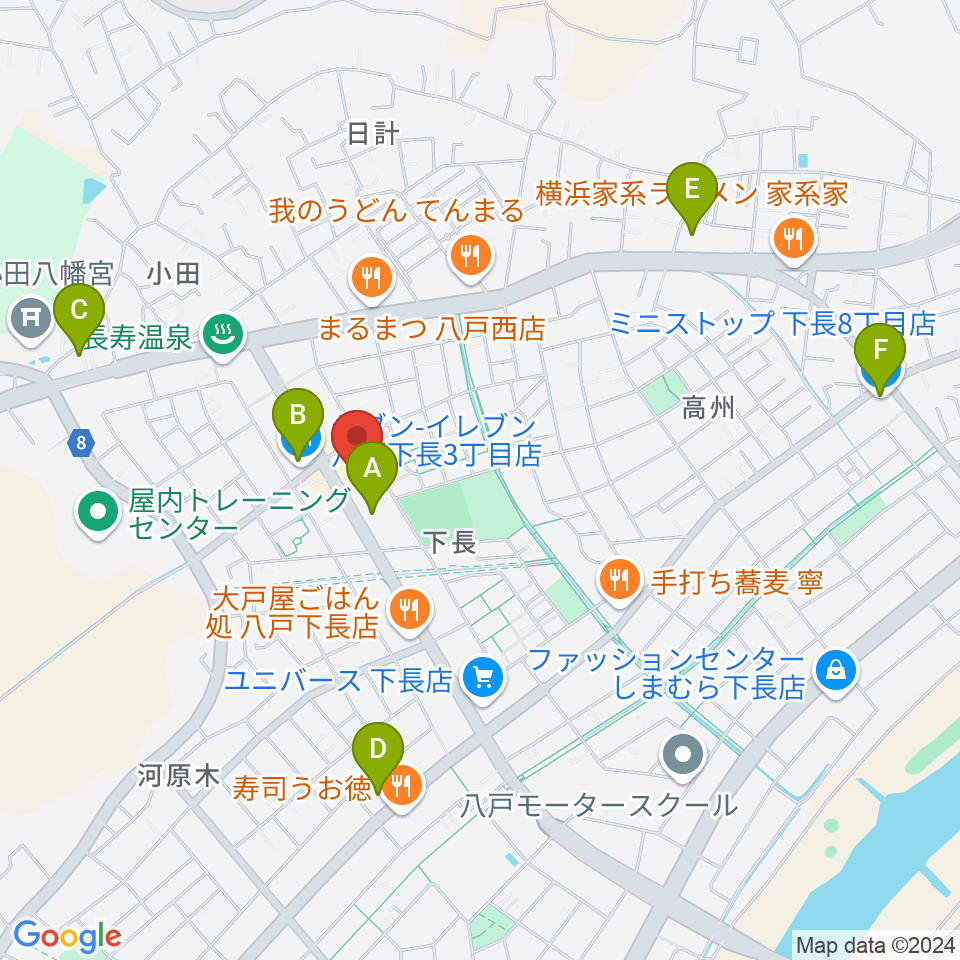 ゲオ八戸下長店周辺のコンビニエンスストア一覧地図