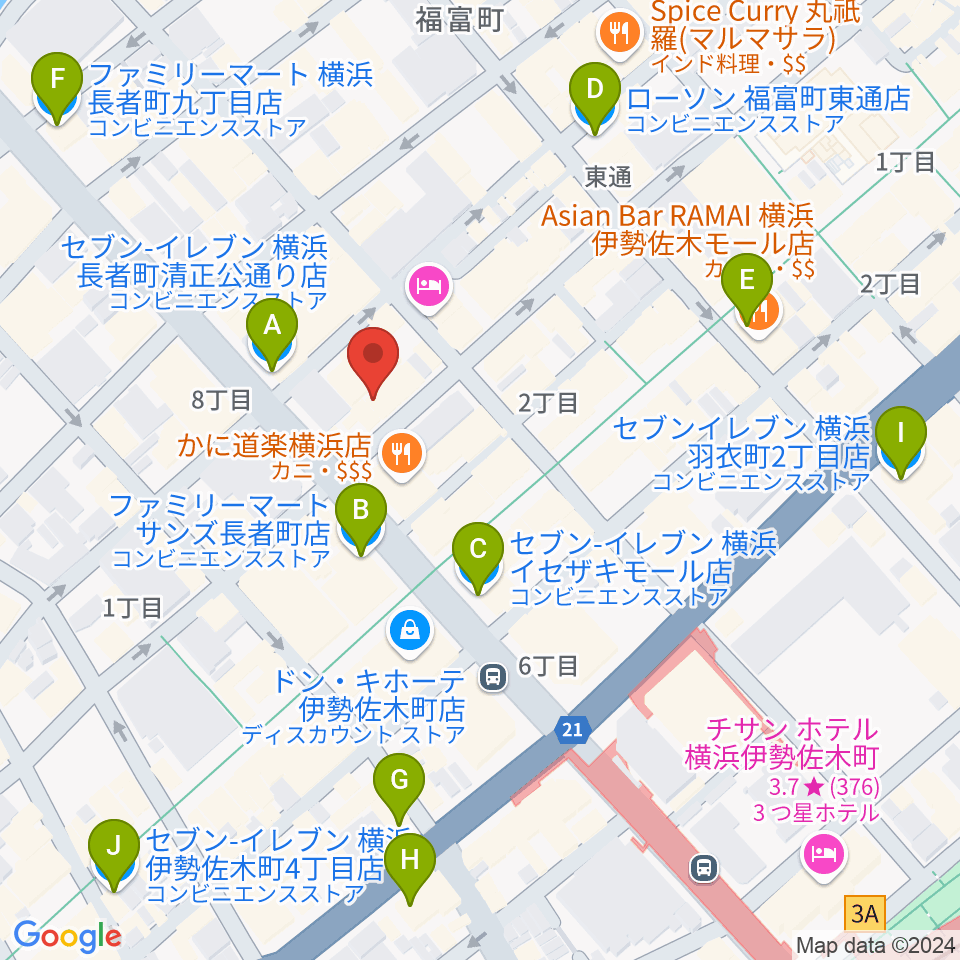 長者町FRIDAY周辺のコンビニエンスストア一覧地図