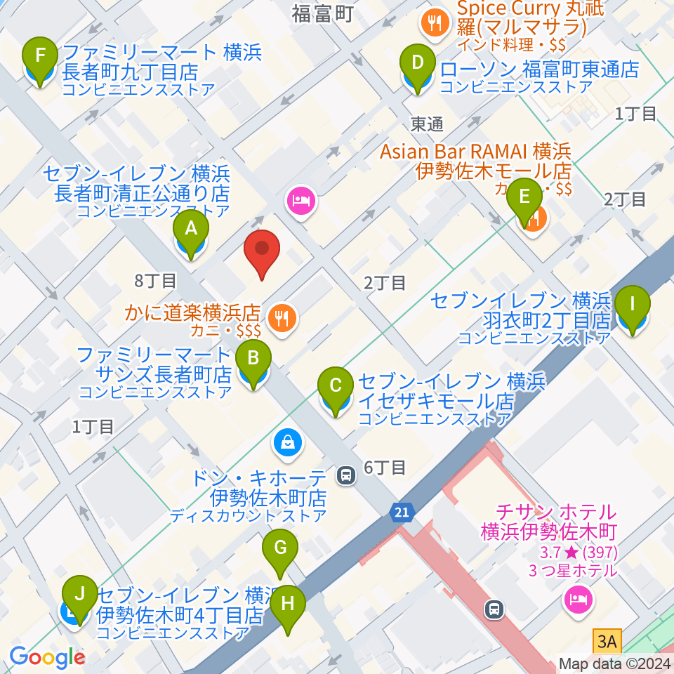 長者町FRIDAY周辺のコンビニエンスストア一覧地図