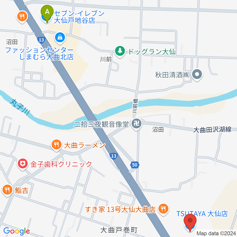 TSUTAYA 大仙店周辺のコンビニエンスストア一覧地図