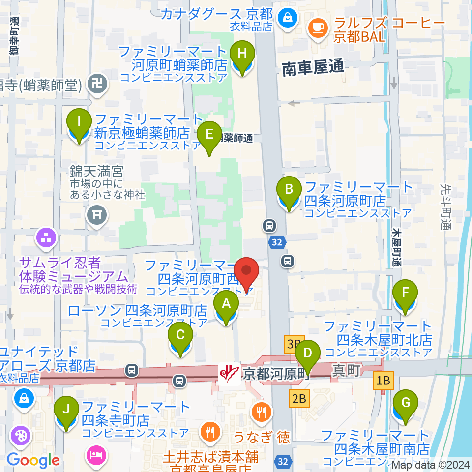 タワーレコード京都店周辺のコンビニエンスストア一覧地図