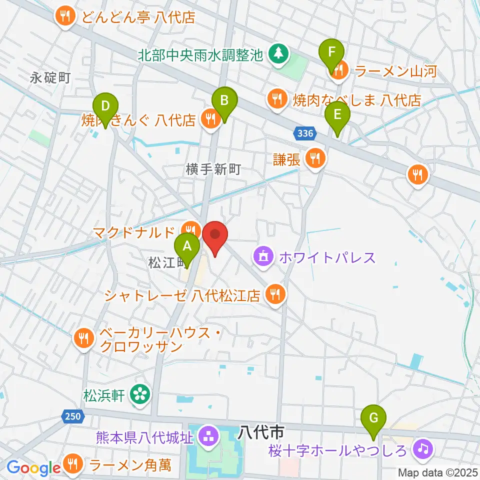 TSUTAYA 八代松江店周辺のコンビニエンスストア一覧地図