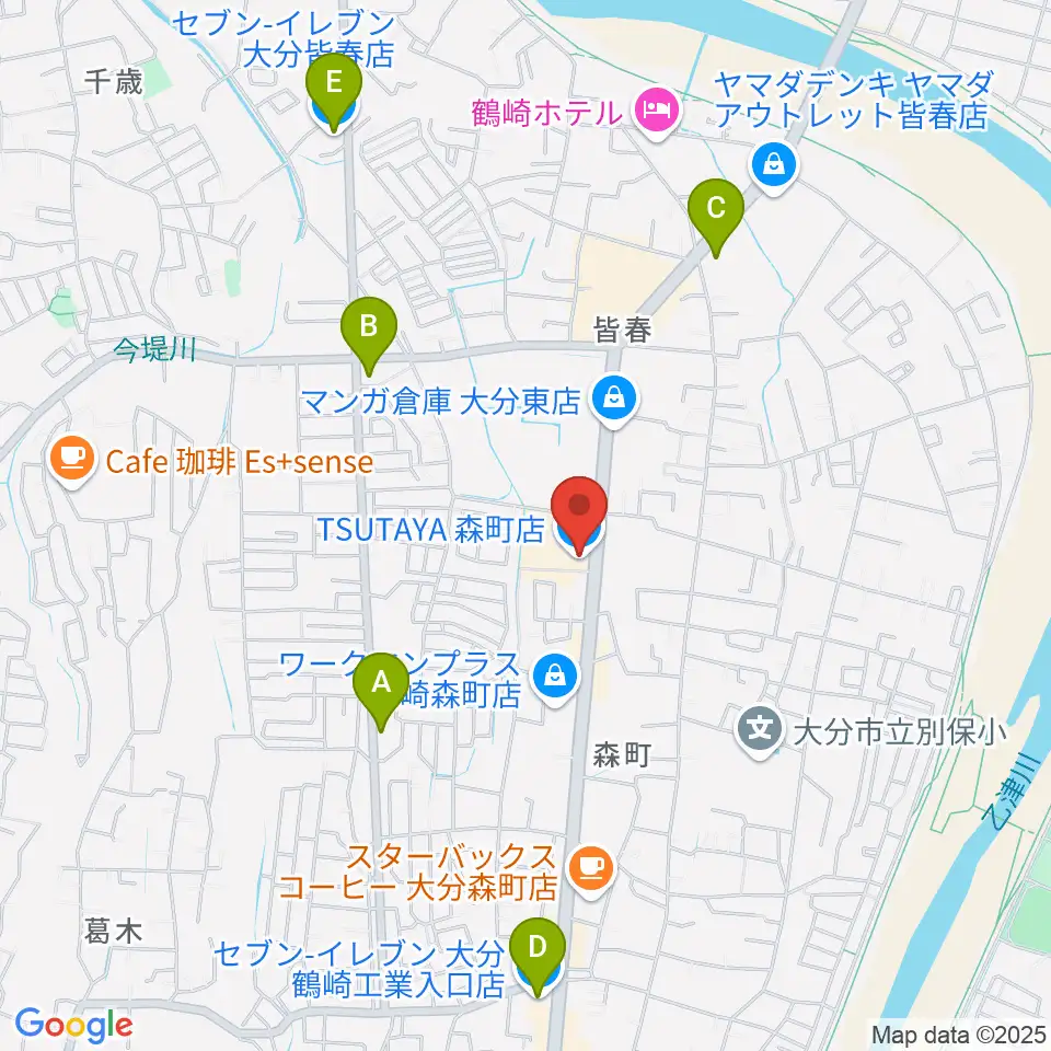 TSUTAYA 森町店周辺のコンビニエンスストア一覧地図