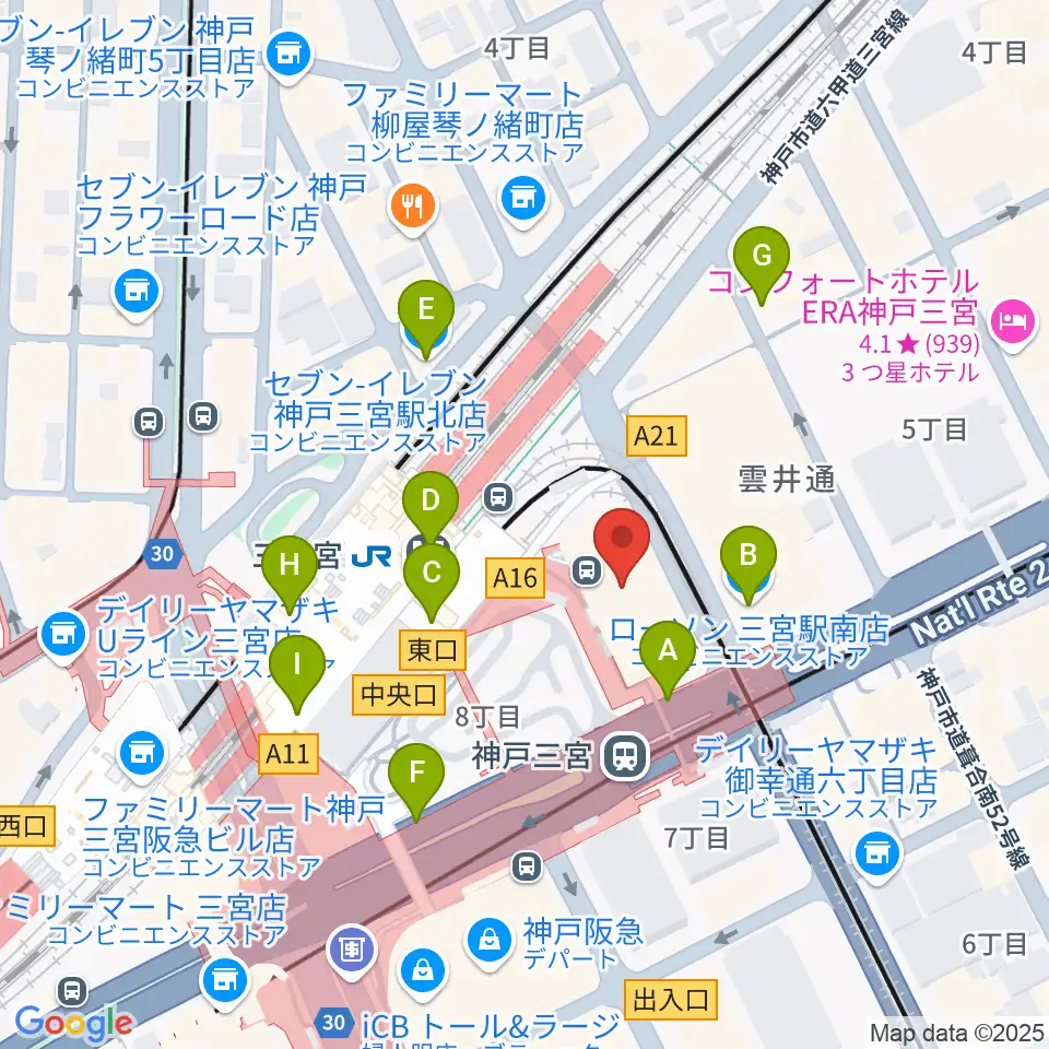 タワーレコード神戸店周辺のコンビニエンスストア一覧地図