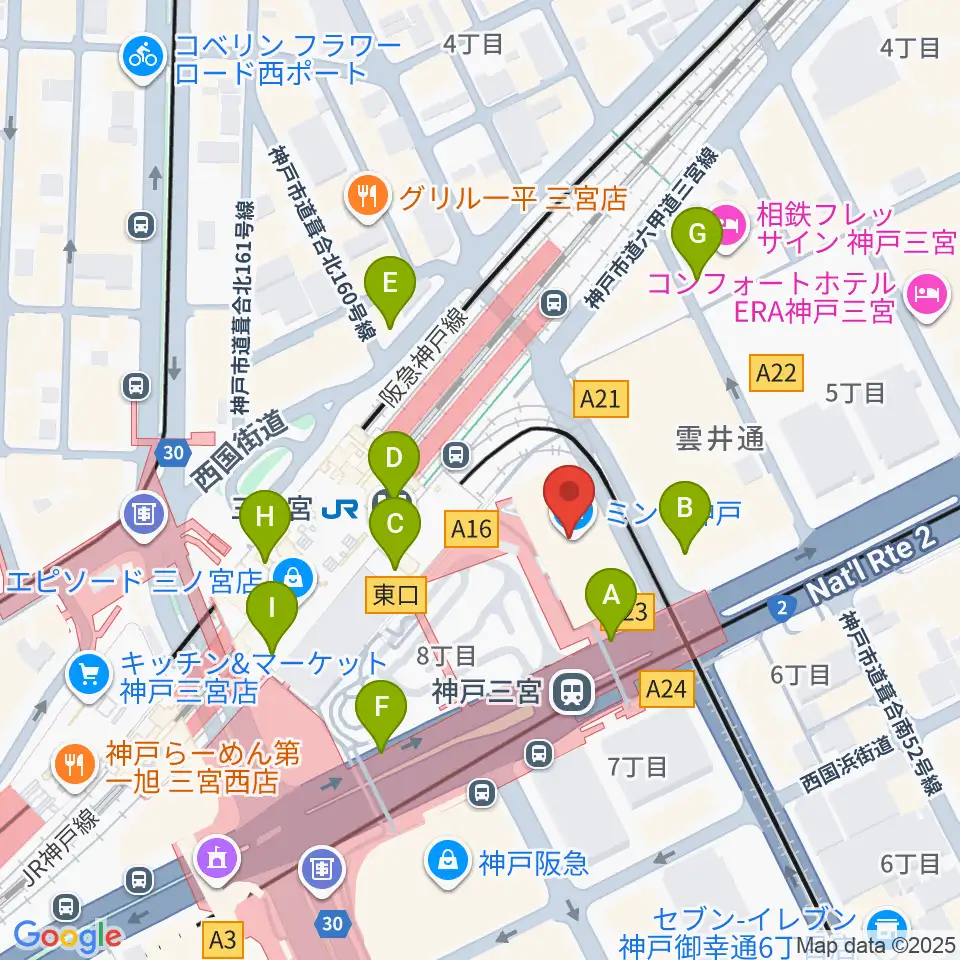 タワーレコード神戸店周辺のコンビニエンスストア一覧地図