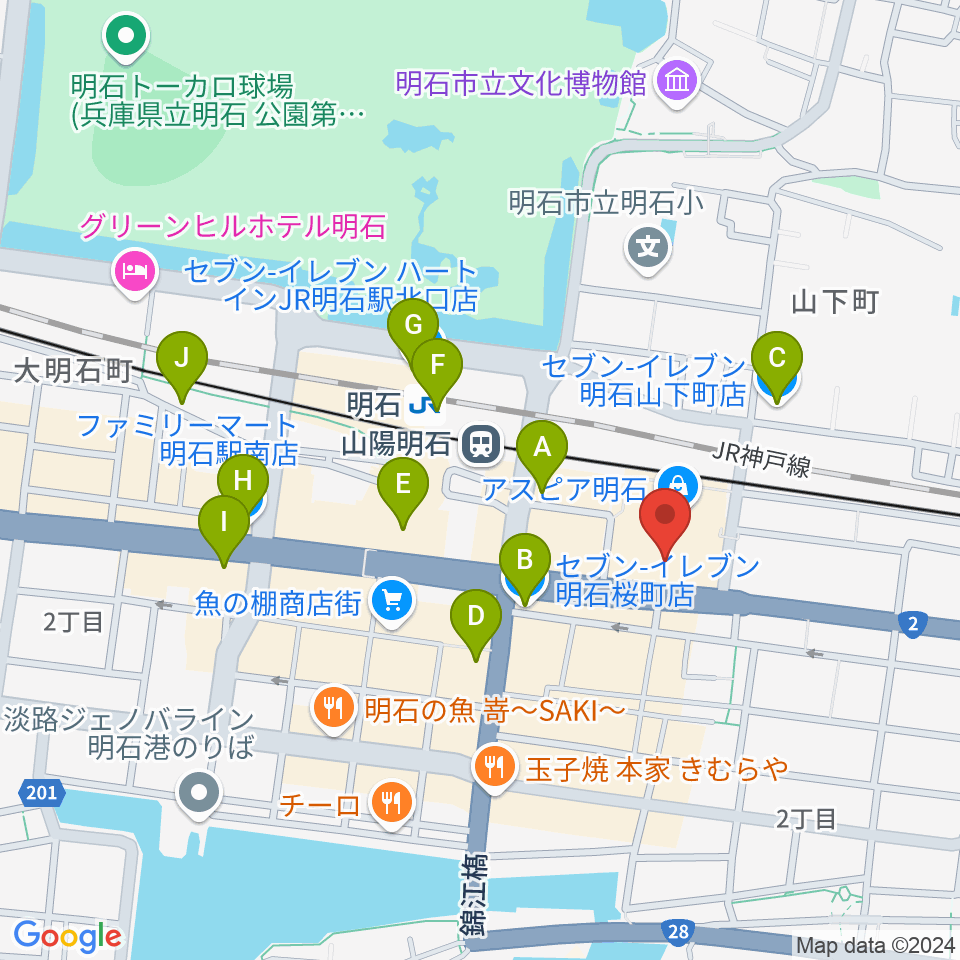 タワーレコード 明石店周辺のコンビニエンスストア一覧地図