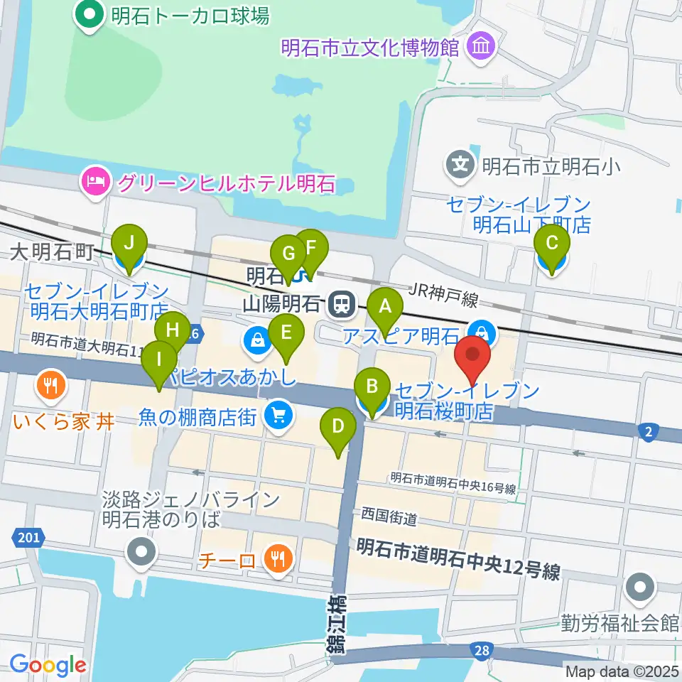 タワーレコード 明石店周辺のコンビニエンスストア一覧地図