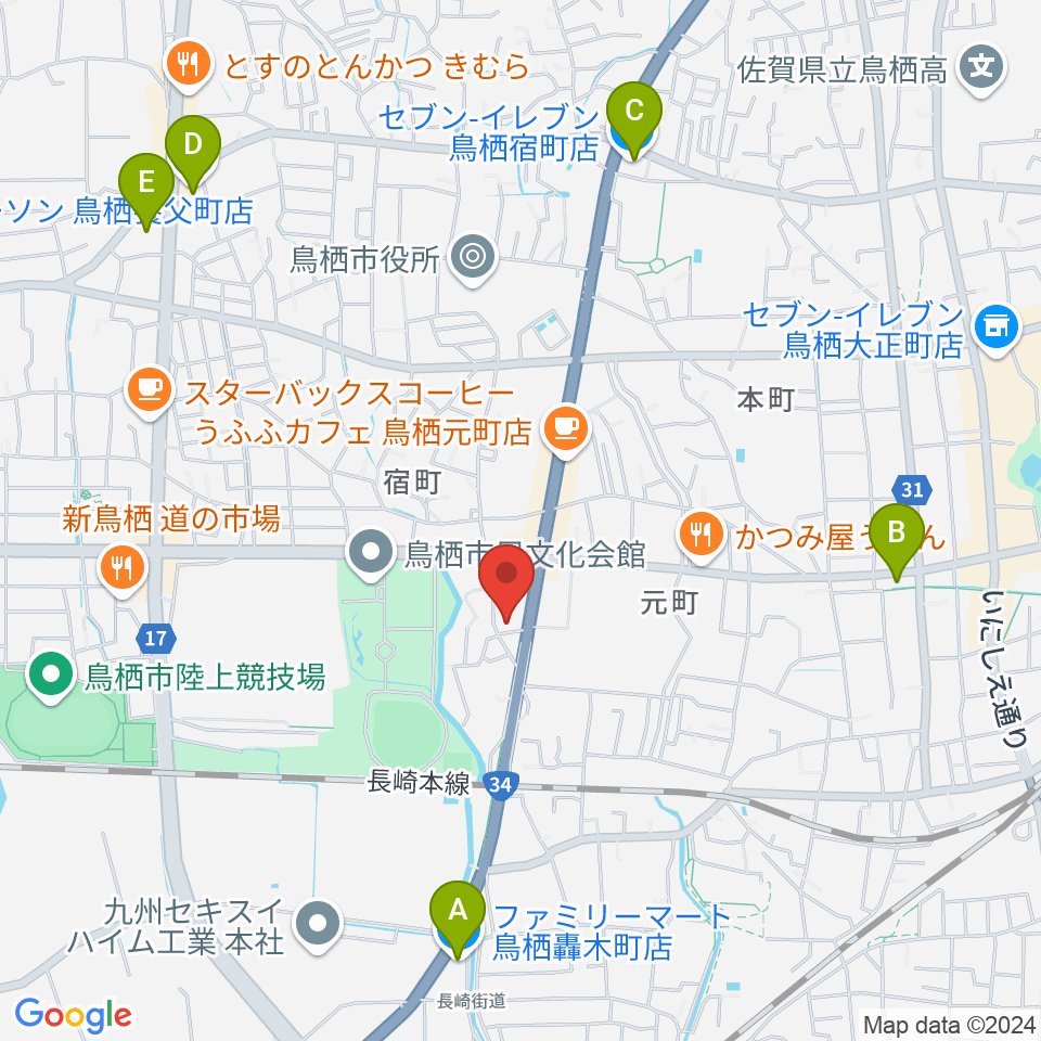 ゲオ鳥栖店周辺のコンビニエンスストア一覧地図