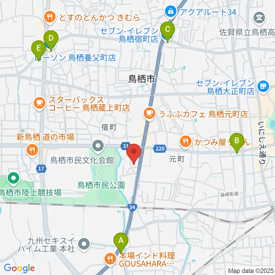 ゲオ鳥栖店周辺のコンビニエンスストア一覧地図