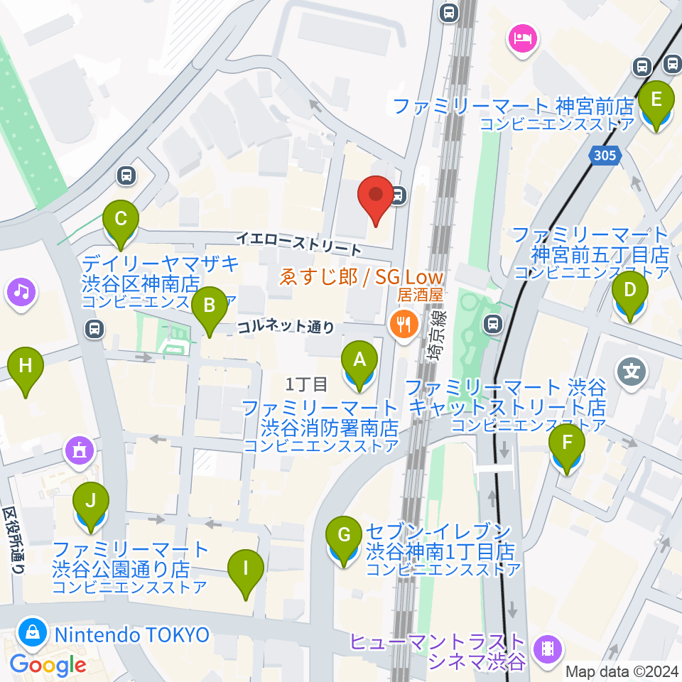 渋谷UNDER DEER Lounge周辺のコンビニエンスストア一覧地図