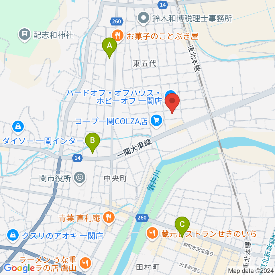 TSUTAYA 一関中央店周辺のコンビニエンスストア一覧地図