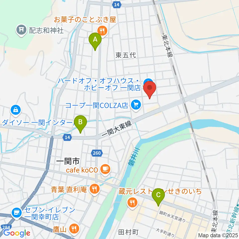 TSUTAYA 一関中央店周辺のコンビニエンスストア一覧地図