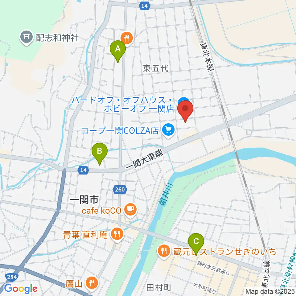 TSUTAYA 一関中央店周辺のコンビニエンスストア一覧地図