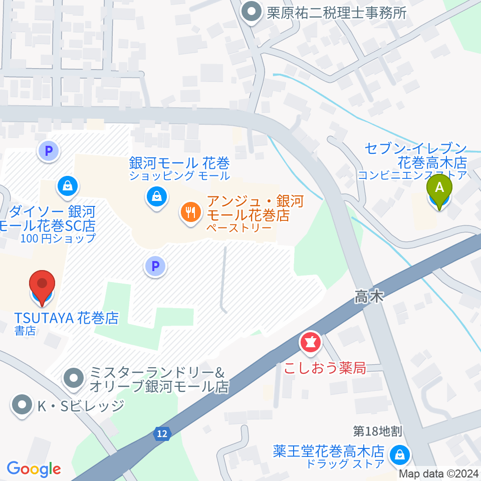 TSUTAYA 花巻店周辺のコンビニエンスストア一覧地図