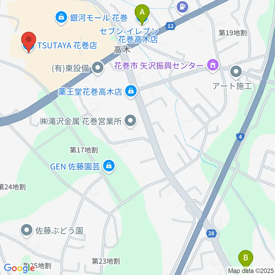 TSUTAYA 花巻店周辺のコンビニエンスストア一覧地図
