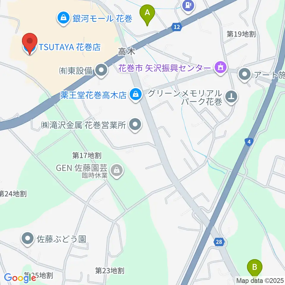 TSUTAYA 花巻店周辺のコンビニエンスストア一覧地図