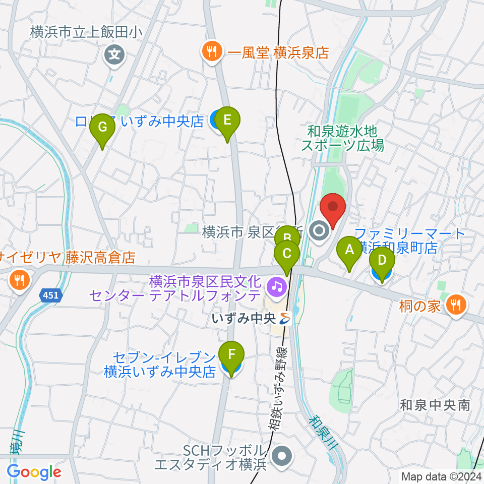 横浜市泉公会堂周辺のコンビニエンスストア一覧地図