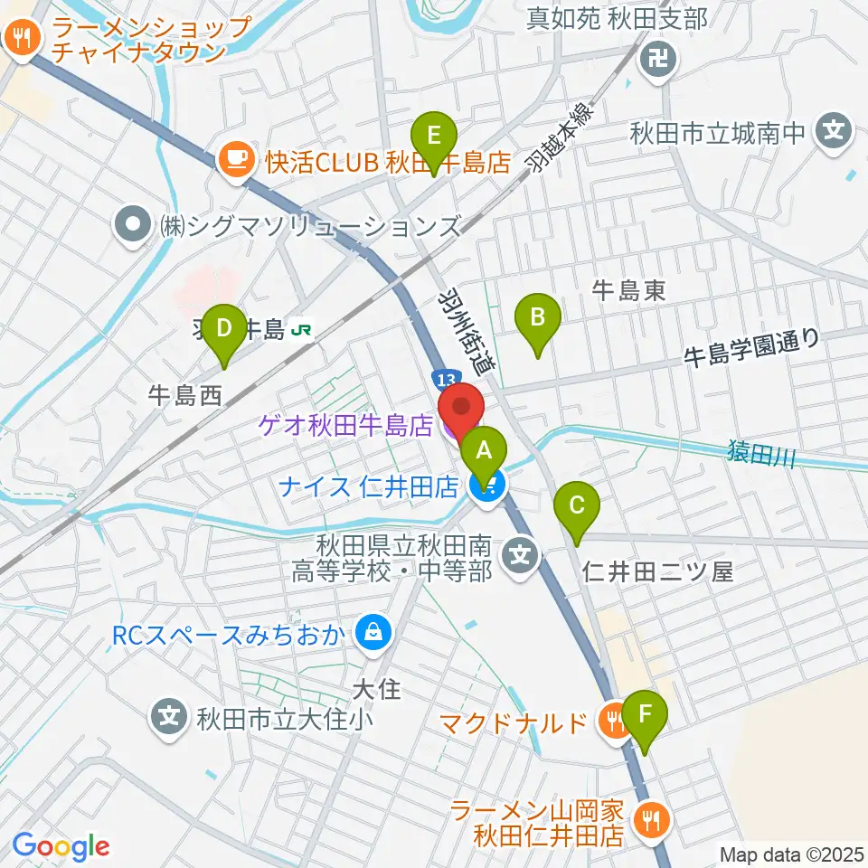 ゲオ秋田牛島店周辺のコンビニエンスストア一覧地図