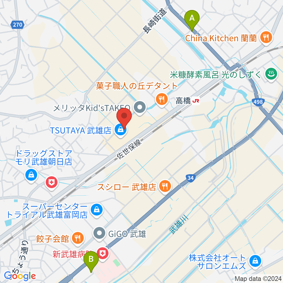 TSUTAYA 武雄店周辺のコンビニエンスストア一覧地図