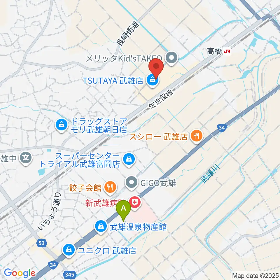 TSUTAYA 武雄店周辺のコンビニエンスストア一覧地図