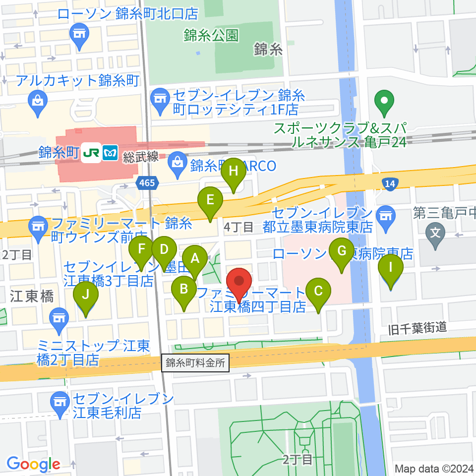 錦糸町パピーズ周辺のコンビニエンスストア一覧地図