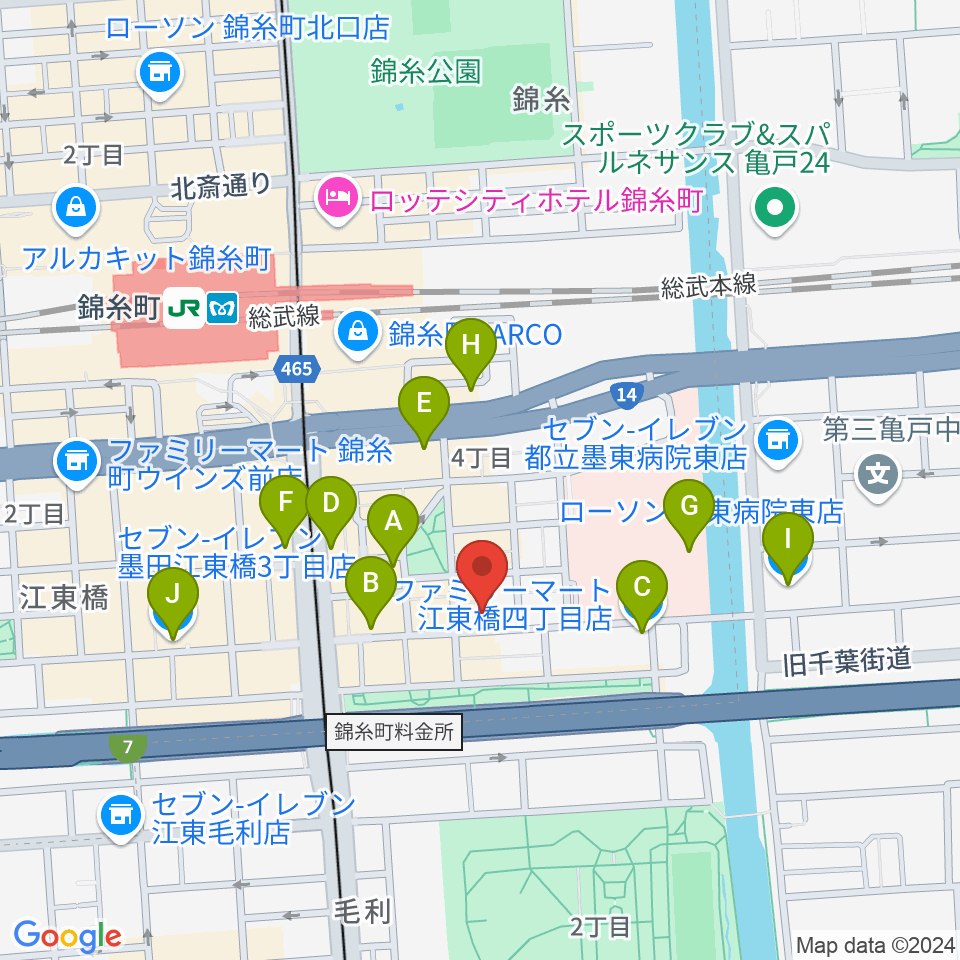 錦糸町パピーズ周辺のコンビニエンスストア一覧地図