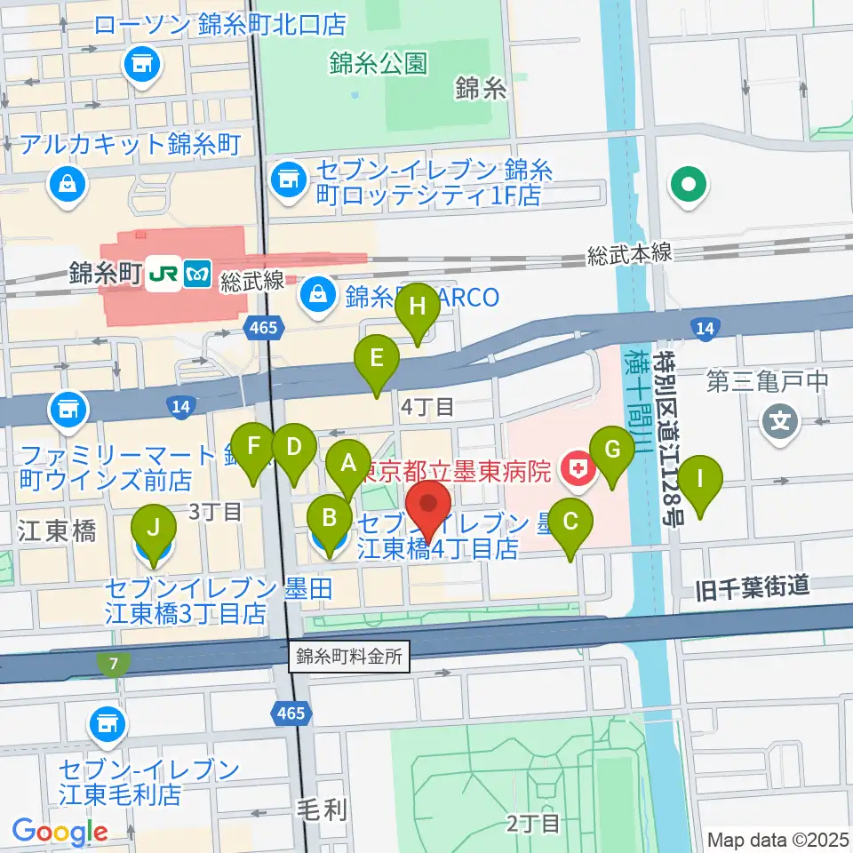 錦糸町パピーズ周辺のコンビニエンスストア一覧地図