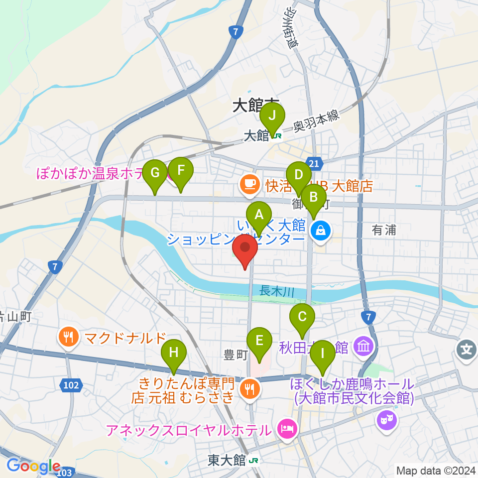 ゲオ大館店周辺のコンビニエンスストア一覧地図