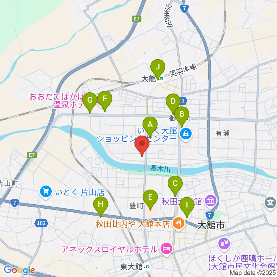 ゲオ大館店周辺のコンビニエンスストア一覧地図