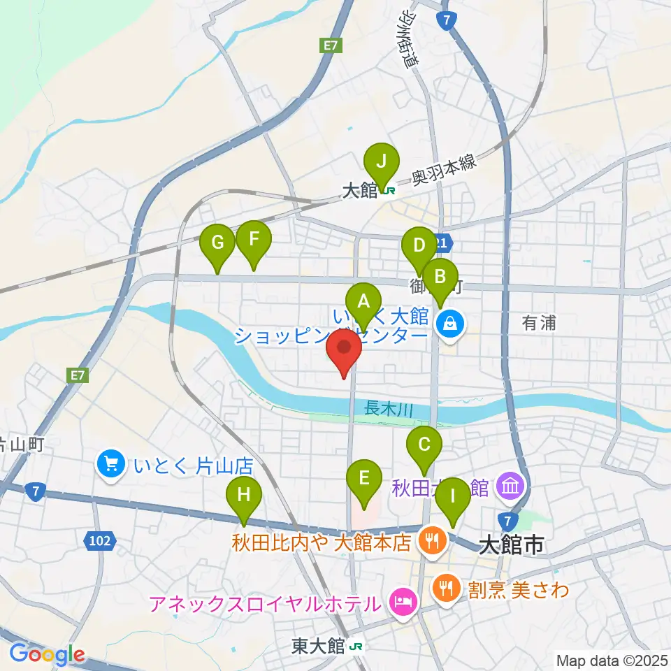 ゲオ大館店周辺のコンビニエンスストア一覧地図