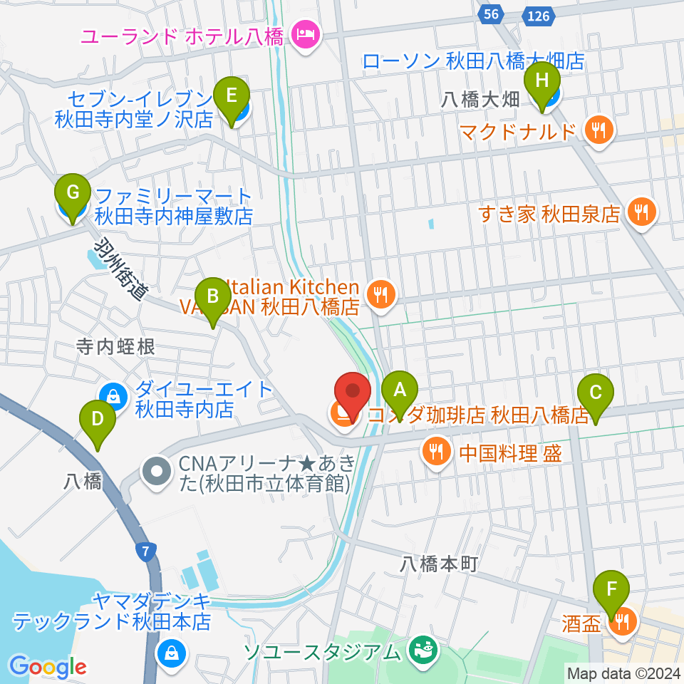 ゲオスーパーブックス八橋店周辺のコンビニエンスストア一覧地図