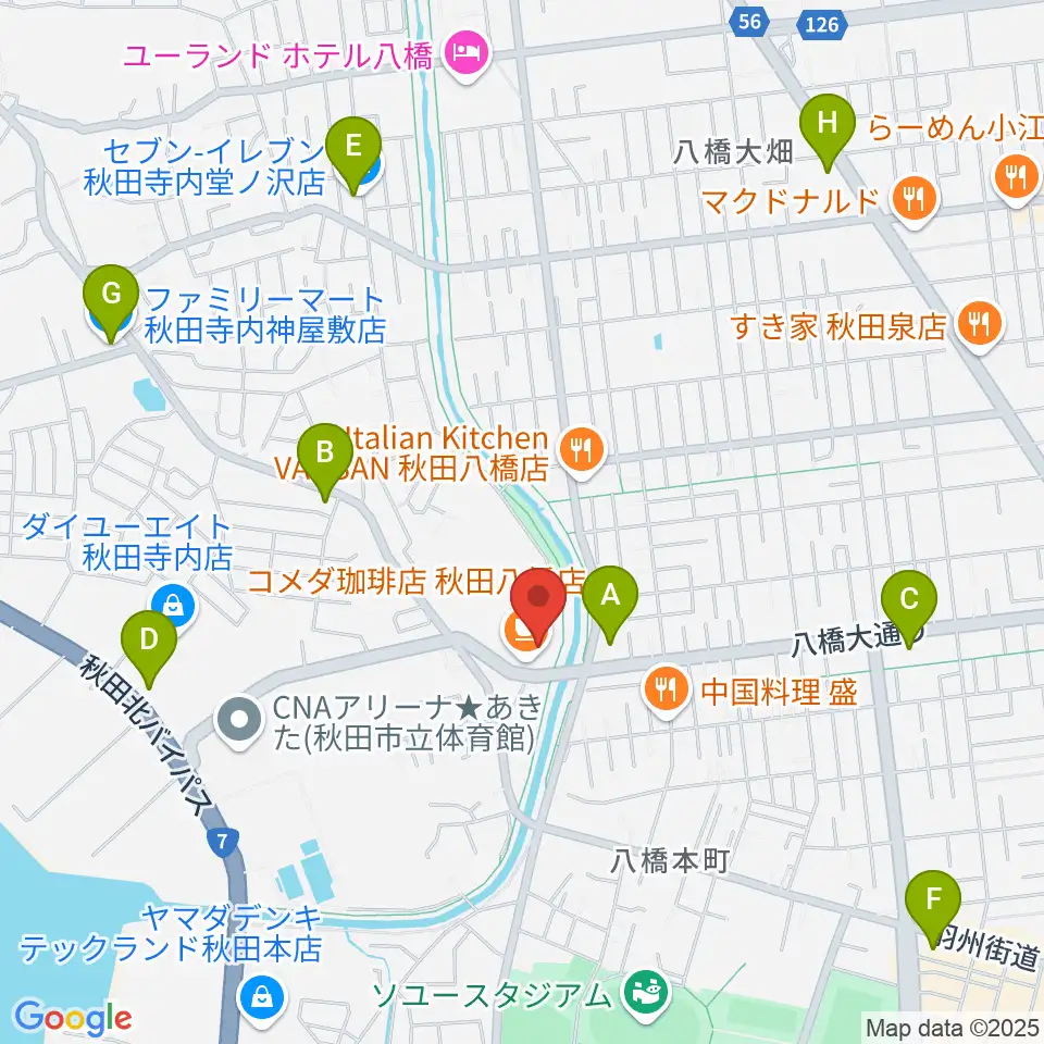 ゲオスーパーブックス八橋店周辺のコンビニエンスストア一覧地図