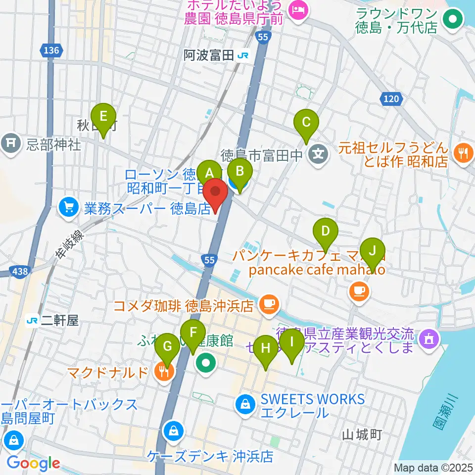 ゲオ徳島南昭和店周辺のコンビニエンスストア一覧地図