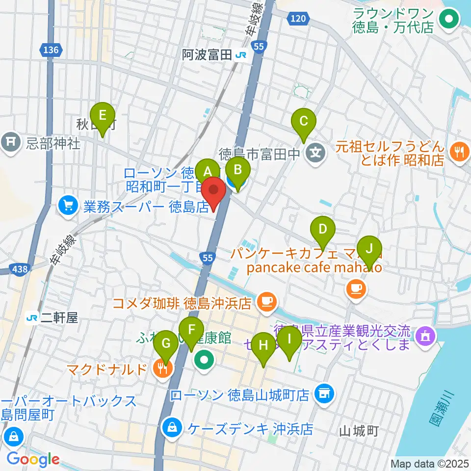 ゲオ徳島南昭和店周辺のコンビニエンスストア一覧地図