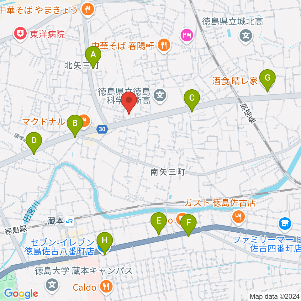 ゲオ徳島矢三店周辺のコンビニエンスストア一覧地図