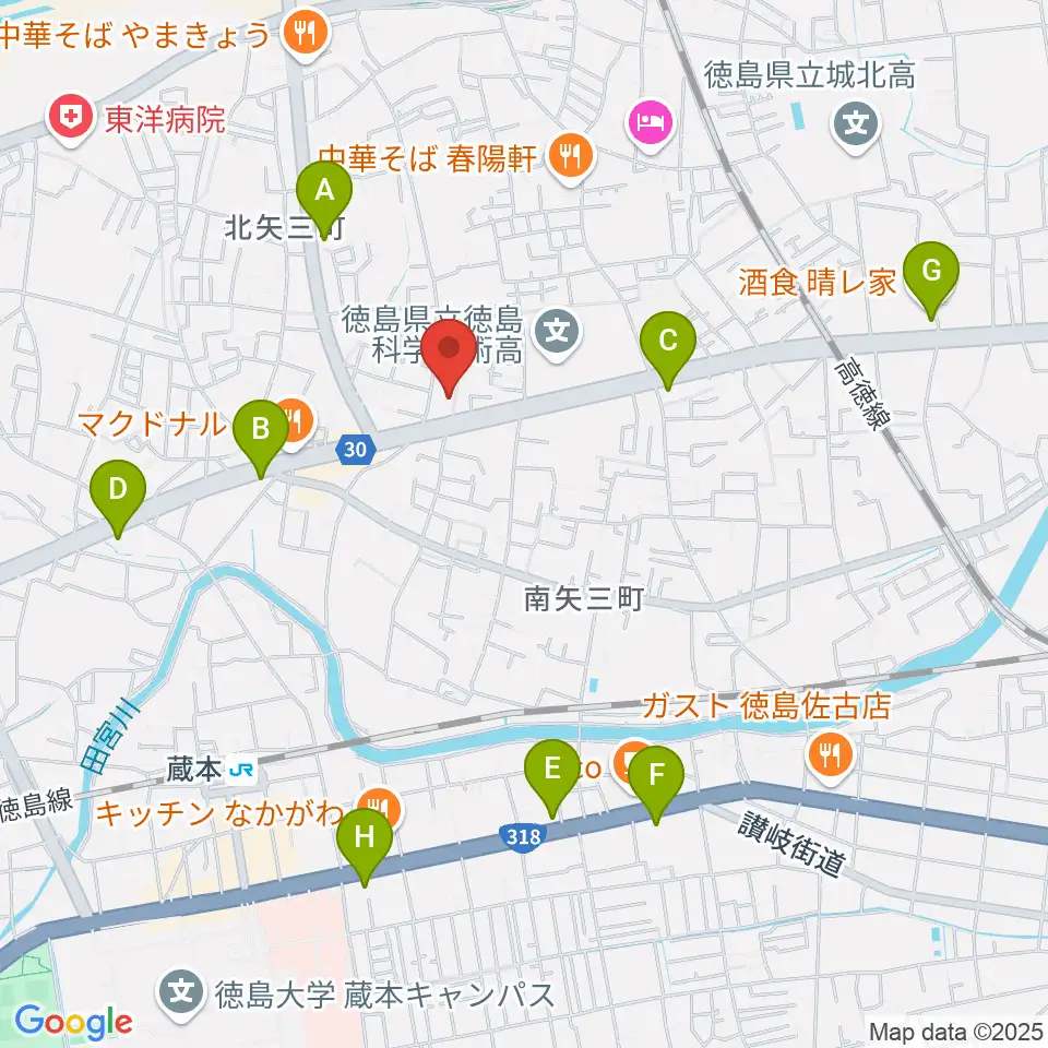 ゲオ徳島矢三店周辺のコンビニエンスストア一覧地図