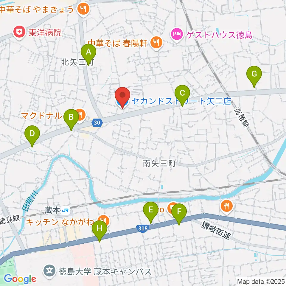 ゲオ徳島矢三店周辺のコンビニエンスストア一覧地図