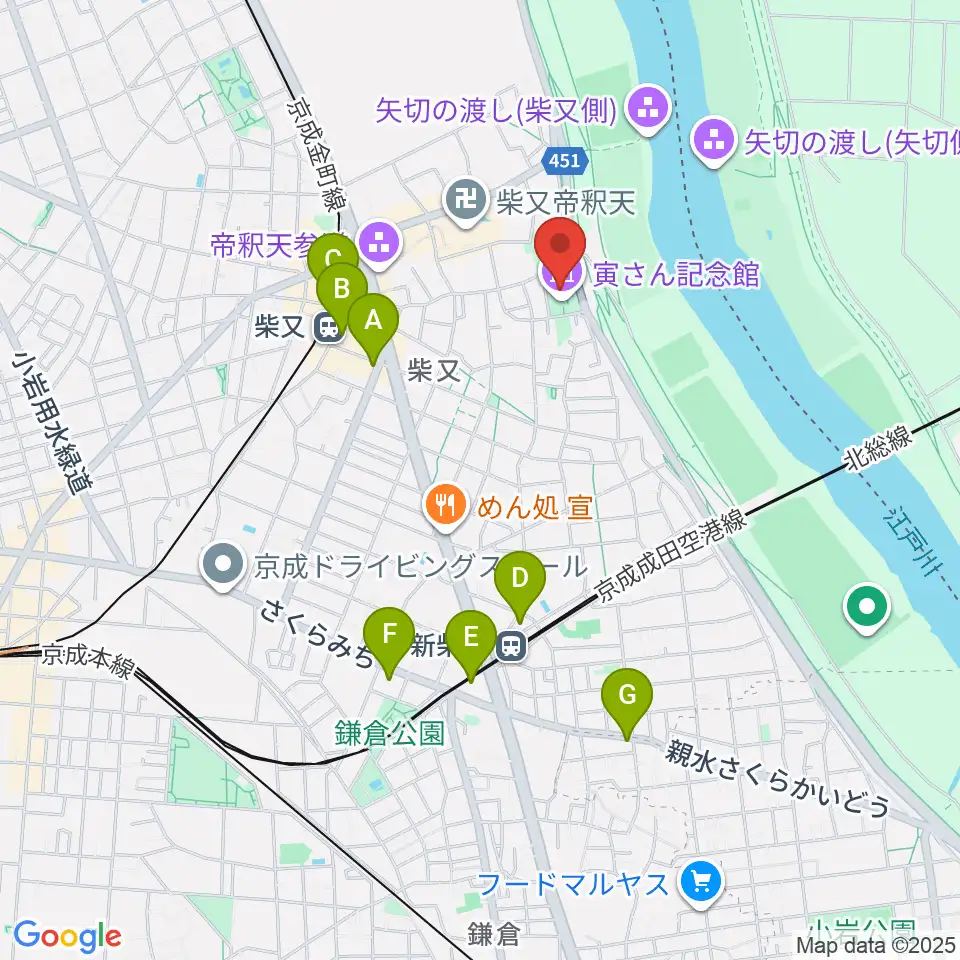 葛飾柴又寅さん記念館周辺のコンビニエンスストア一覧地図