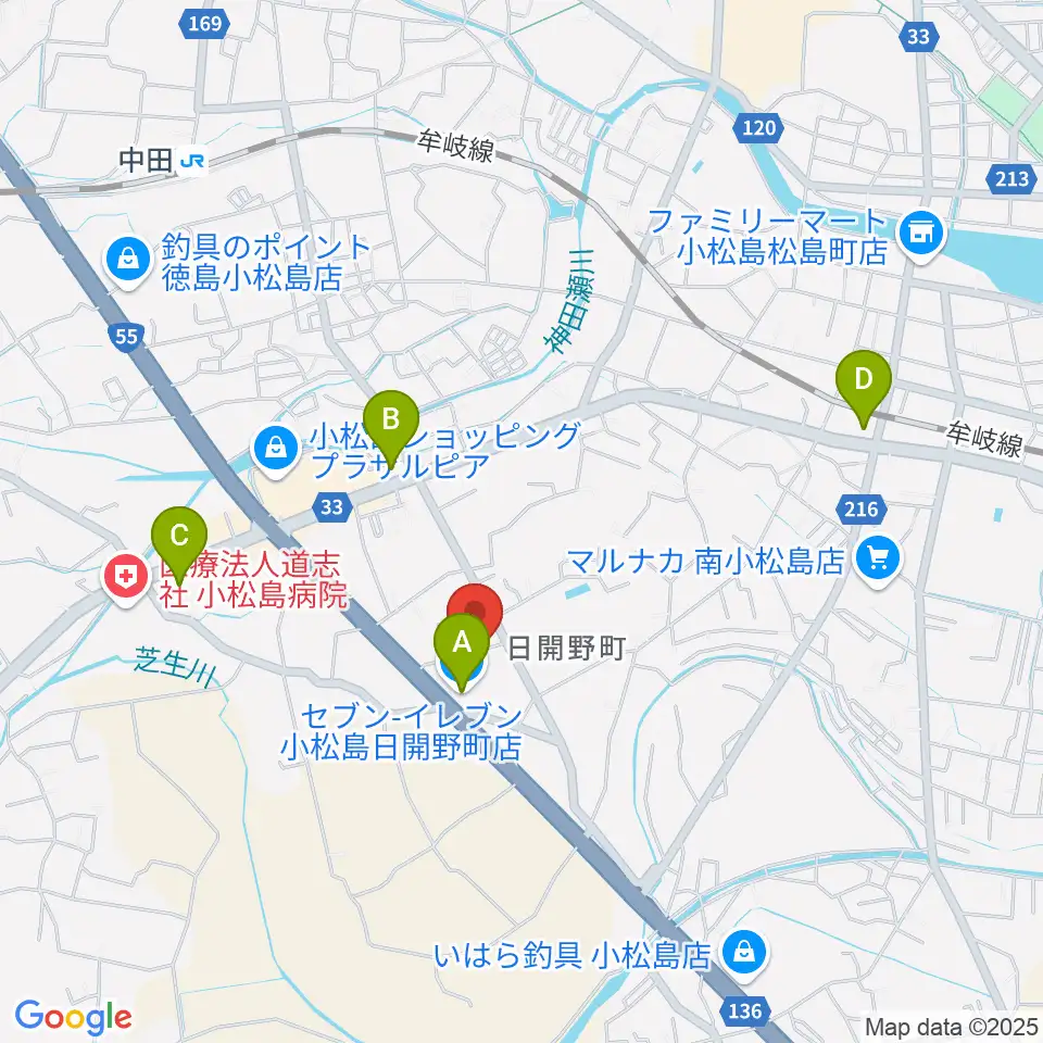 平惣ゲオ小松島店周辺のコンビニエンスストア一覧地図
