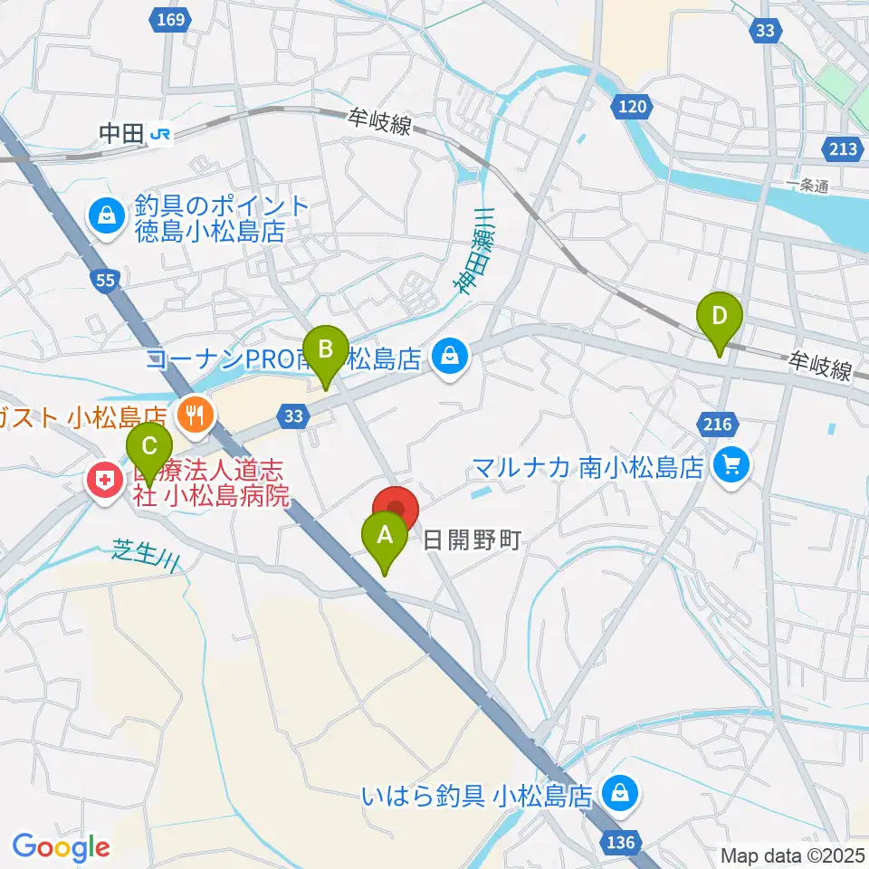 平惣ゲオ小松島店周辺のコンビニエンスストア一覧地図