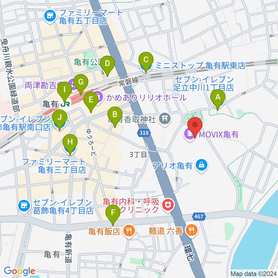 タワーレコード アリオ亀有店周辺のコンビニエンスストア一覧地図