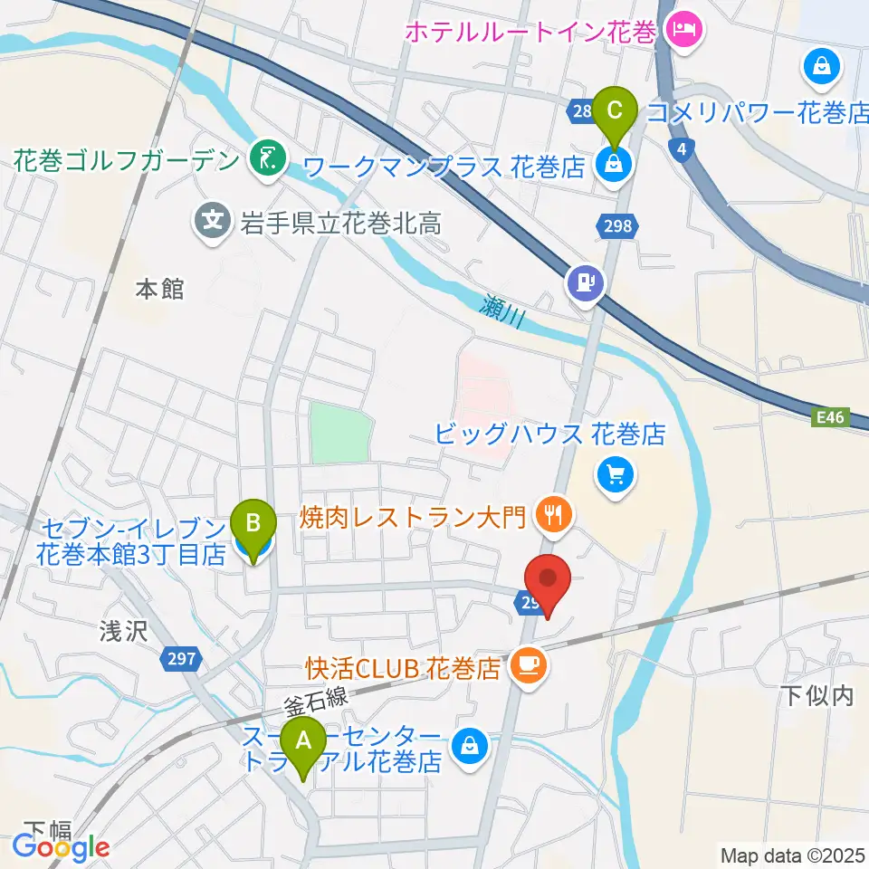 ゲオ花巻店周辺のコンビニエンスストア一覧地図