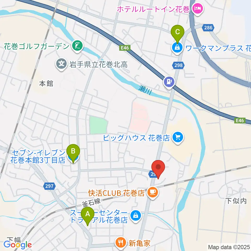 ゲオ花巻店周辺のコンビニエンスストア一覧地図