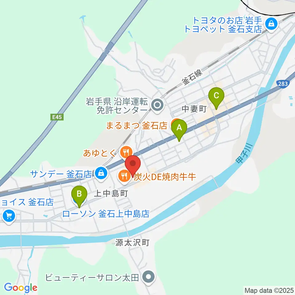 ゲオ釜石店周辺のコンビニエンスストア一覧地図